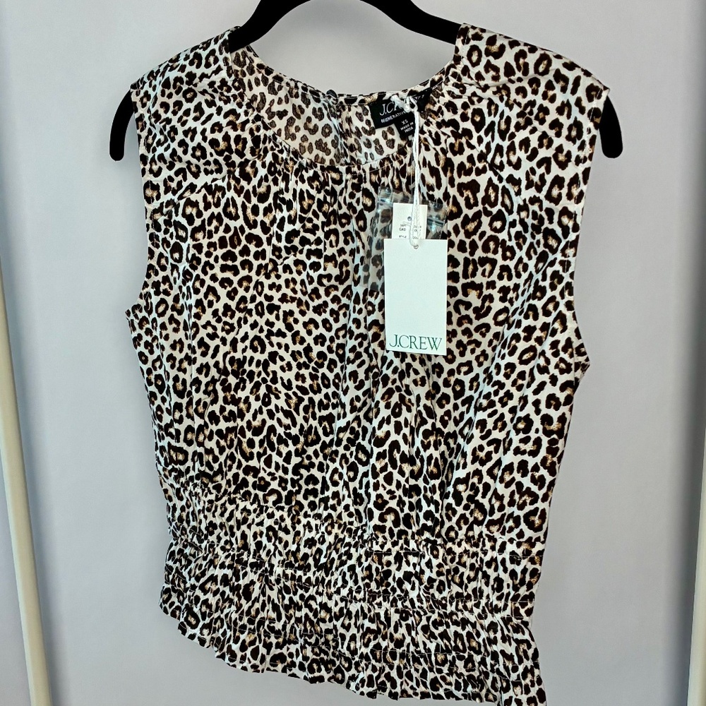 J.Crew Leopard Print Smocked Peplum Top XS NWT – Regenerative Cotton - Picture 3 of 11